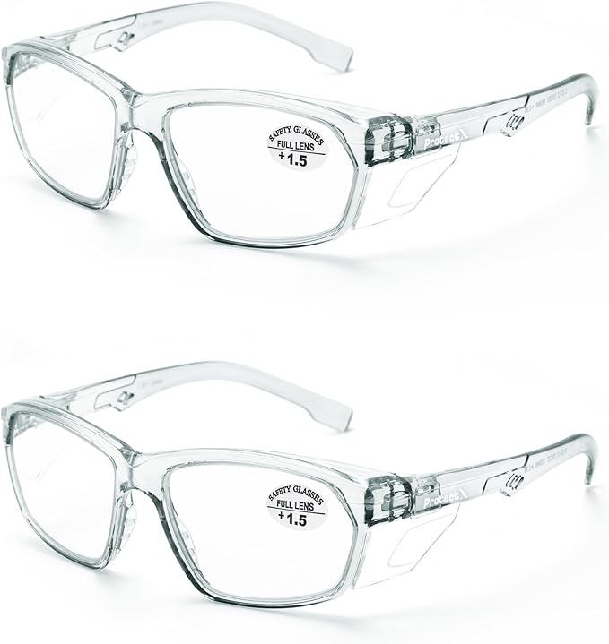 ProtectX Stylish Anti-Fog & Scratch-Resistant Safety Glasses With Readers, UV Protection Goggles, Anti-Impact Lightweight Glasses for Men＆Women Charcoal Reading 1.5-2 Pack