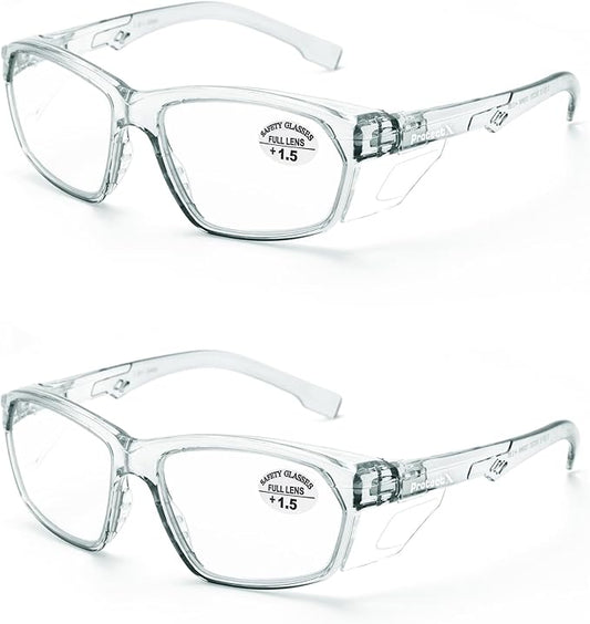 ProtectX Stylish Anti-Fog & Scratch-Resistant Safety Glasses With Readers, UV Protection Goggles, Anti-Impact Lightweight Glasses for Men＆Women Charcoal Reading 1.5-2 Pack