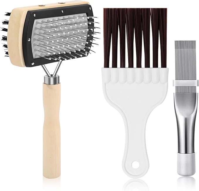 CANIPHA 3Pcs Air Conditioner Condenser Fin Cleaning Brush Refrigerator Coil Cleaning Brush Supplies, Stainless Ac Coil Cleaner, Evaporator Coil Cleaner, Mini Split Cleaning Kit Fridge Cleaner Tool