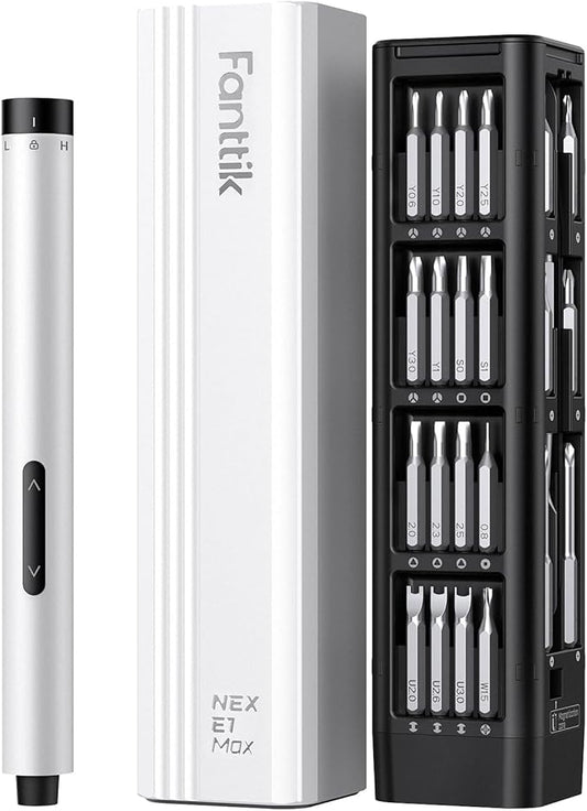 Fanttik E1 Max Electric Screwdriver, Mini Precision Screwdriver Set, 50 Magnetic Bits, Magnetic Storage, 5/32‘’Hex, Repair Tool Kit for Electronics Phone Camera Laptop Watch (White)