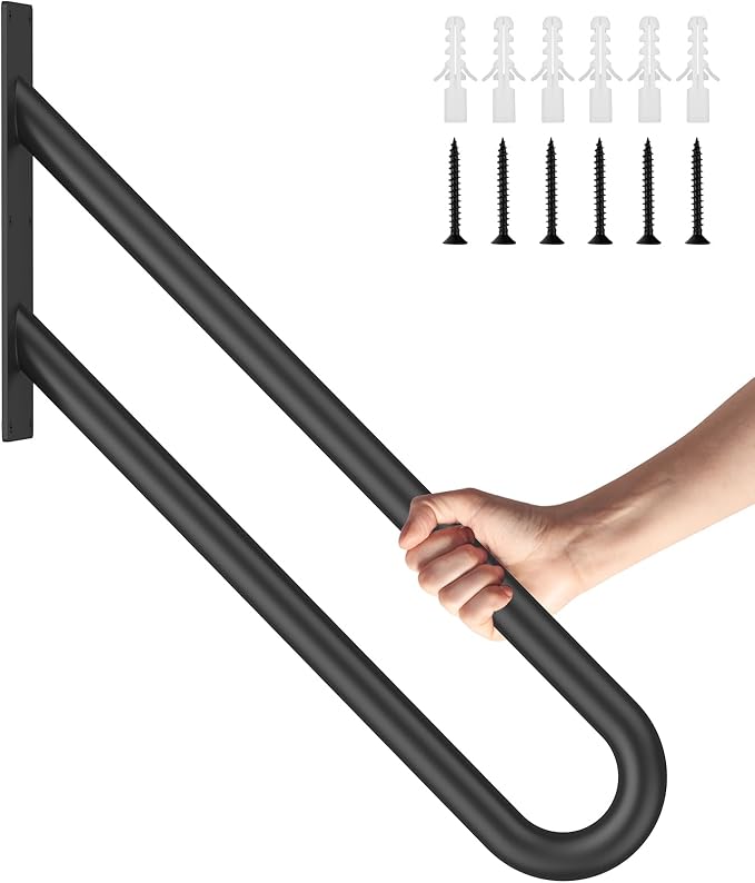 GORWARE Handrails for Outdoor Steps, 32" U-Shaped Handrail Wall Mount with Matte Black Finished,1-3 Steps Railings,Safety Grab Bar for Outdoor Indoor Stairs, Garage, Porch, Toilet, Yard and Garden