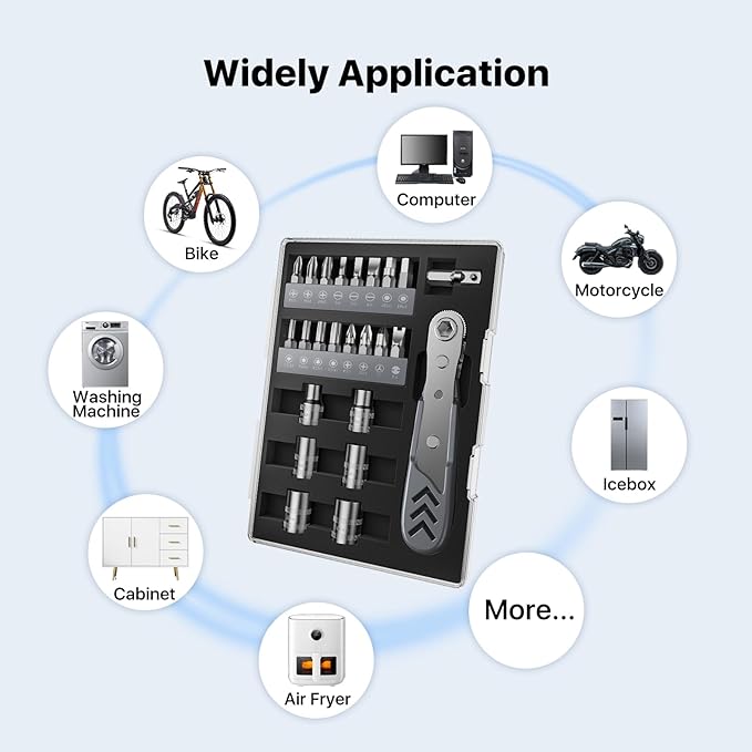AXTH 23-in-1 Right Angle Ratcheting Screwdriver Set, [Bearing Steel] 36-Tooth Mini Ratchet Wrench, Men Gifts, Low Profile Ratchet Screwdriver, Magnetic Offset Screwdriver Repair Tool
