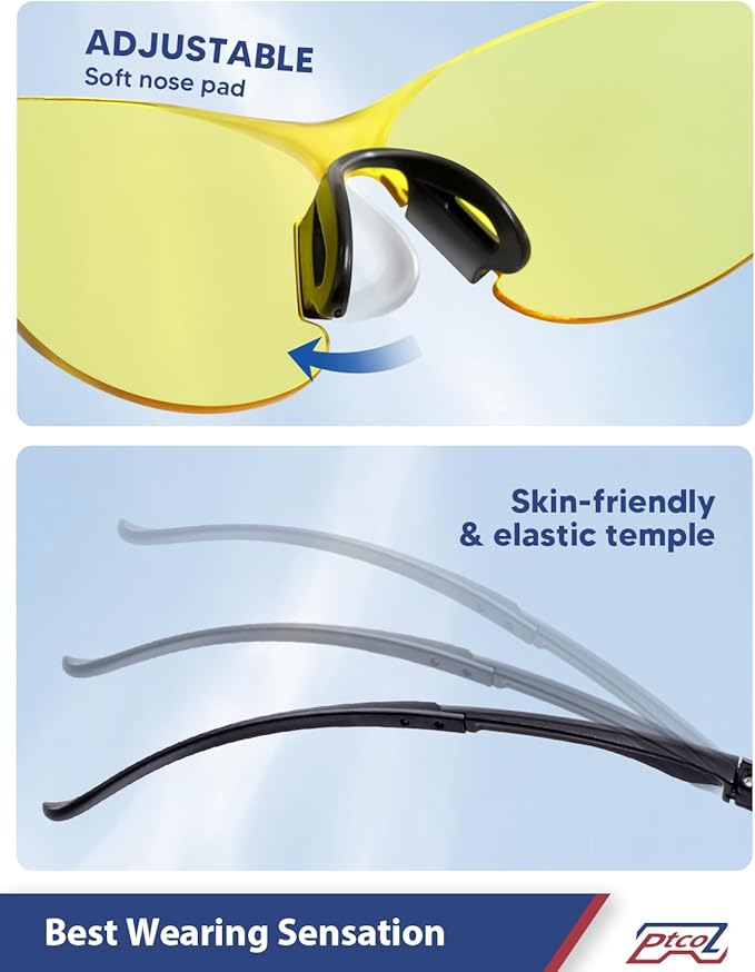 Safety Glasses 12 Pack Amber Tinted: ANSI Z87.1 Certified Anti-Scratch Polycarbonate Lens UV Protection for Construction & Cycling, Woodworking & Lab Lightweight Sofety Nose Pad Unisex