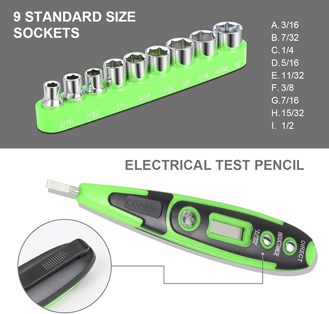 DNA MOTORING Green 46 PCs Home Tool Set Electonic Repair Precision Screwdriver Voltage Tester Hammer Plier DIY Kit (TOOLS-00015)