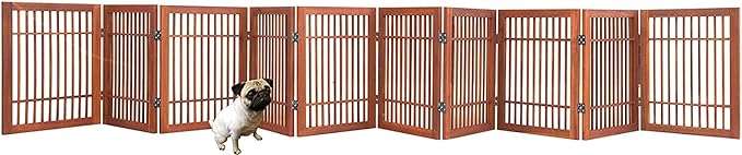 Urnporium Pet Dog Gate Strong and Durable Freestanding Folding Acacia Hardwood Portable Wooden Fence Indoors or Outdoors Foldable pet Barrier for The House (Brown Pet Gate, 10 Panel 24" Tall)