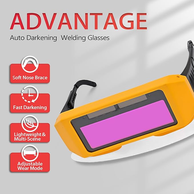 Welding Glasses Auto Darkening Welding Goggles with Adjustable Shade, Safety Eyes Protective Welder Glasses with 2 Sensors for TIG MIG MMA Plasma