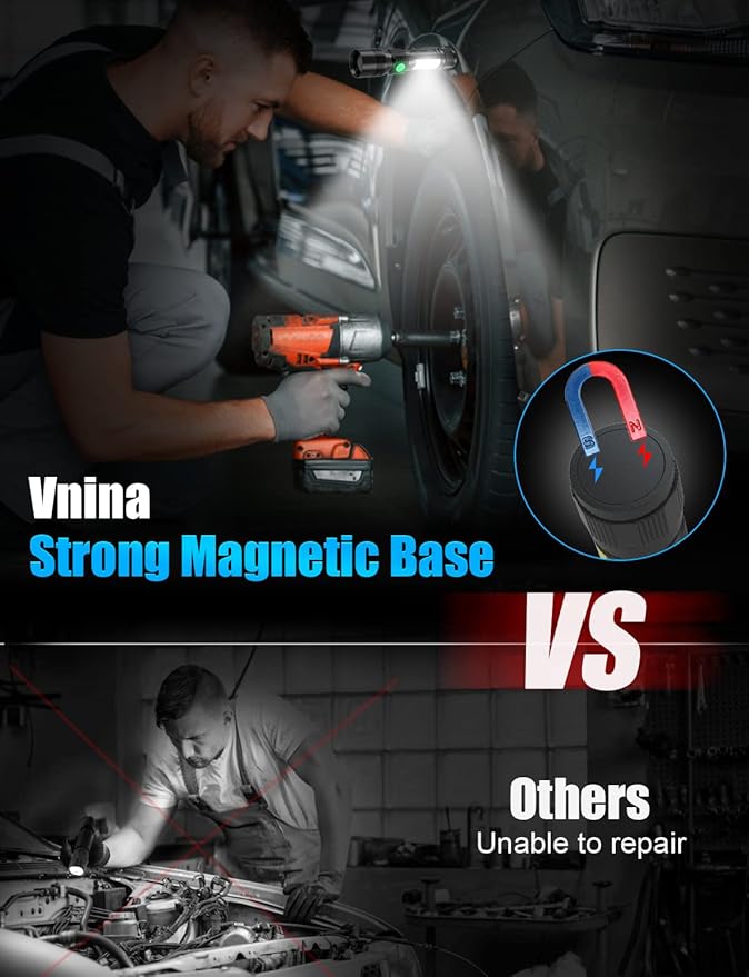 UV Rechargeable Flashlights Tactical,1000 High Lumens 3 in 1 LED Black Light Flashlight -Magnetic Base/Sidelight/Zoomable, Bright Pocket Flash Light for Stains Detection Camping Emergency,2PCS