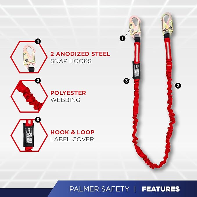 Palmer Safety Full Body Construction Harness with 5 Point Adjustment, 1D-Ring, Tongue Buckle