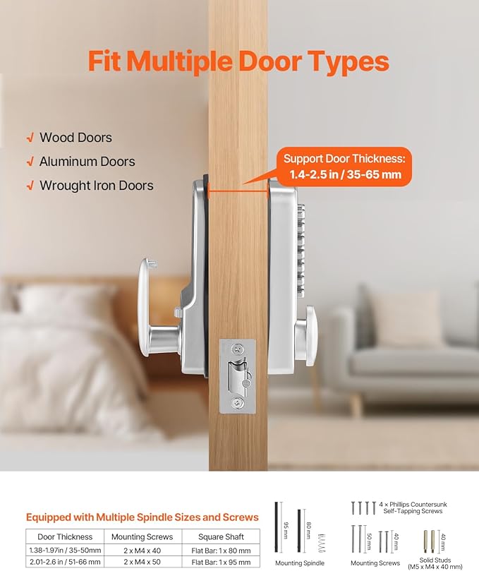VEVOR Mechanical Keyless Entry Door Lock, 14 Key Mechanical Door Lock, Mechanical Keypad Door Knob, Single-Side Stainless Steel Waterproof Keyless Gate Lock, for Home Office Outdoor Fence Garage Yard