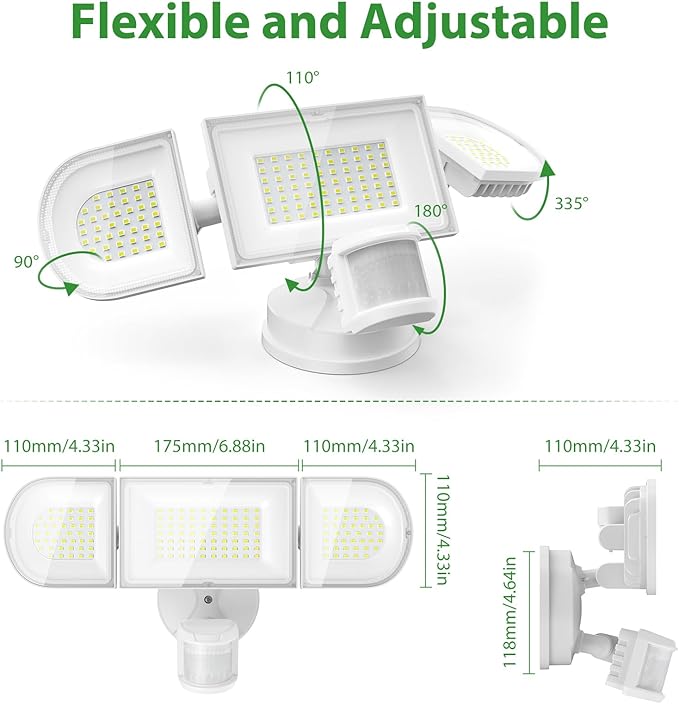 iMaihom 150W Motion Sensor Outdoor Lights, 15000LM LED Security Lights Motion Sensor Light Outdoor, 3 Adjustable Heads LED Flood Light, Group Remote Control, 3 Mode IP65 Floodlight for Yard(White)