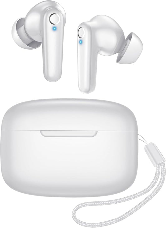 Wireless Ear Buds Bluetooth 5.3 60H Using Time Headphones Deep Bass Clear Call Earbuds with Built-in Mic Touch Control Lightweight Headsets for Studying Working Gaming White