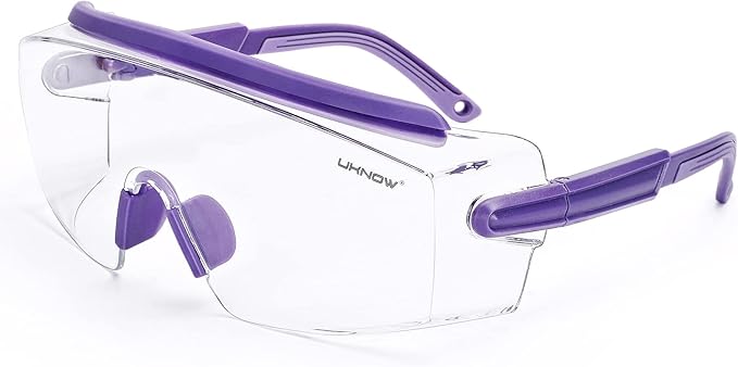UKNOW Safety Goggles Over Glasses, Anti Fog Safety Glasses with Clear Wraparound Lens, ANSI Z87.1 Protective Eyewear