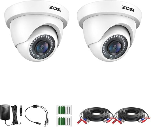 ZOSI 2Pack 2.0MP HD 1080P Security Cameras Kit, 80ft Night Vision, Indoor Outdoor Home CCTV Dome Cameras for 1080P/5MP/4K HD-TVI Analog DVR System