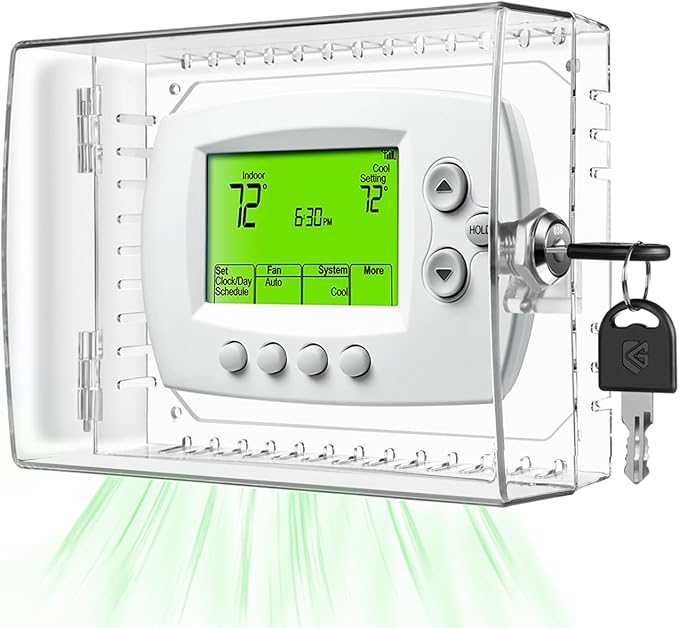 TRJ Large Thermostat Lock Box with Key, Clear Thermostat Cover with Lock for Thermostat on Wall, Lockable Thermostat Lock Box Cover, AC Lock Box Cover with Key Fit Thermostats 4" H x 6" W or Smaller