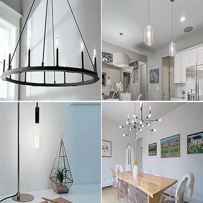 Leools Dimmable E26 LED Bulb 6W Equal 60 Watt Neutral White 4000K E26 Edison AC120V 600lm Tubular T9 T10 LED Light Bulb for Rustic Pendant,Chandeliers,Wall sconces 6Pack