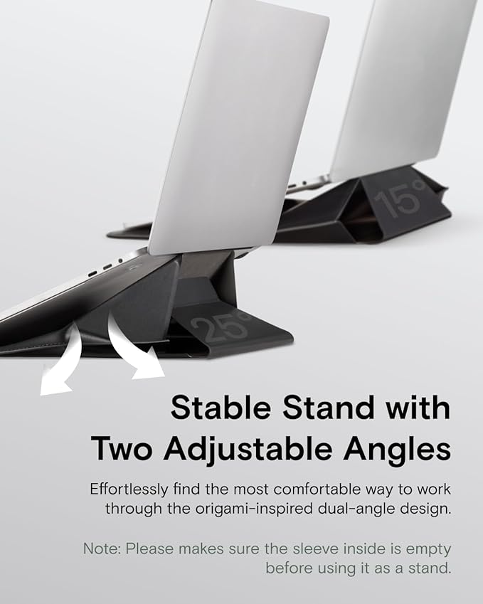 MOFT Laptop Carry Sleeve, 2-in-1 Laptop Bag & Stand for 15" MacBook Air & Dell/HP/Lenovo/Asus, Stylish Slim Computer Sleeve Bag with Expandable Storage for Computer Accessories, Night Black