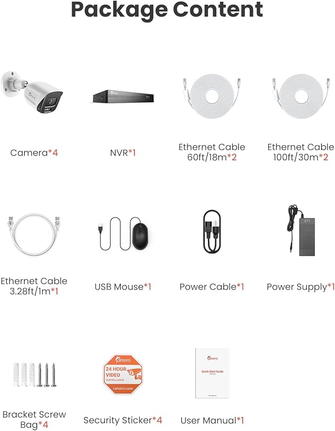 4pcs 5MP Security Camera System Wired POE Cameras with 4K 8CH NVR, 2TB HDD for 24/7 Recording, Human/Vehicle/Pet/Parcel Smart Detection, H.265+, 100ft Night Vision, IP67 Waterproof - White