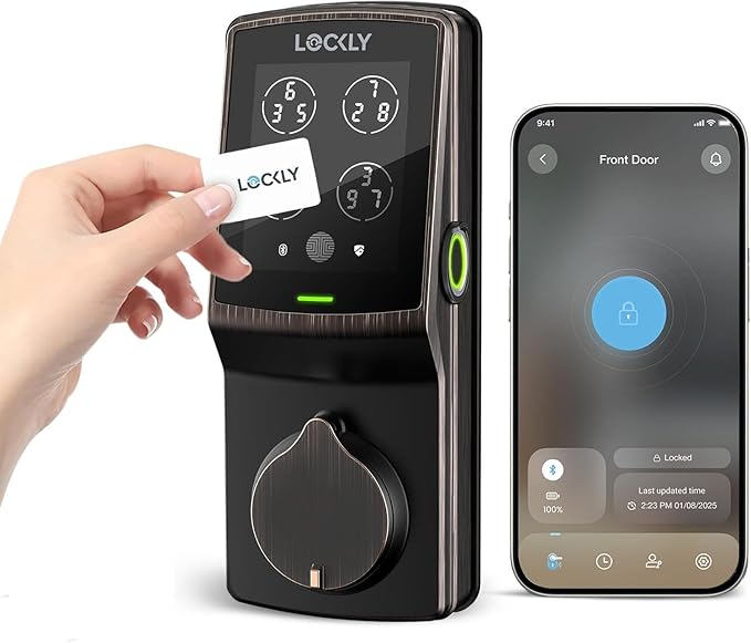 Lockly Secure Plus, RFID Card Smart Lock, Keyless Entry Door Lock, Smart Locks for Front Door, PIN Genie® Keypad, 3D Biometric Fingerprint Sensor, Auto Lock Smart Door Lock