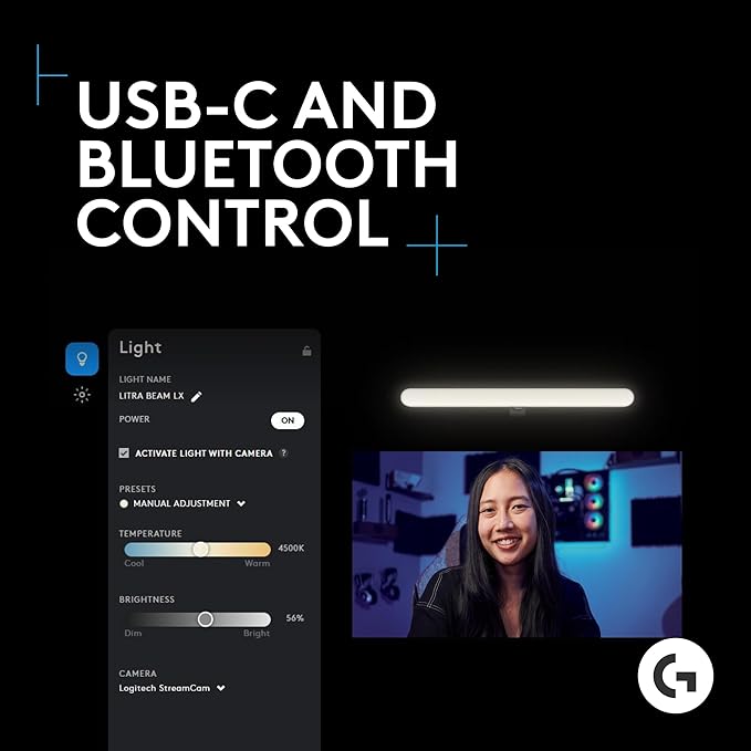 Logitech G Litra Beam LX Premium Dual-Sided RGB LED Streaming Key Light + C920X Pro Webcam Bundle