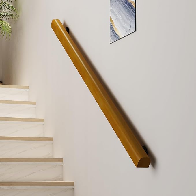 6FT Wooden Stair Railing Indoor, Wall Railings for Stairs, Hand Rails for Indoor Stairs, Non-Slip Stair Handrail for Home Garden Corridor Lofts Kindergarten Guardrail(2 Sections, 2 x 3FT)