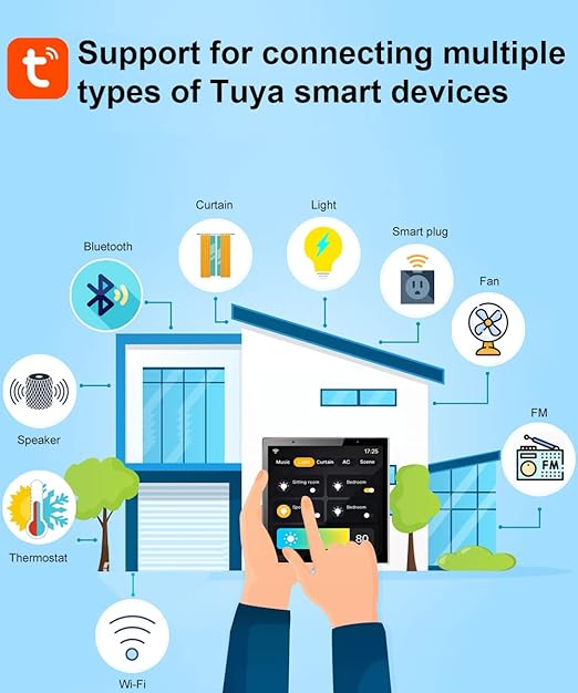 Smart Home Control Panel, Dimmer and Background Music Player, 4'' Switch Panel in-Wall Touchscreen Control for Various Tuya Smart Appliances, Black