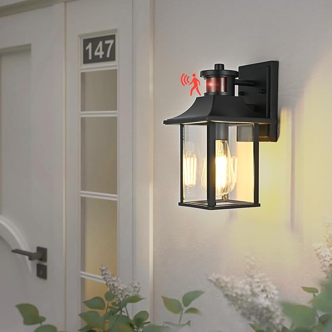 Porch Lights with Motion Sensor - Dusk to Dawn Outdoor Wall Lights, Exterior Motion Lights for House, Patio - 2Pack