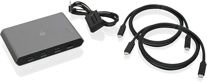 IOGEAR USB-C 2 Port Switch - Transfer Files Between PC & Mac OS X - 3 USB-A - 1 USB-C - Switch Method Remote - Mouse or Hotkey - LED Indicator - USB-C 85W Pass Through - GUS4C2