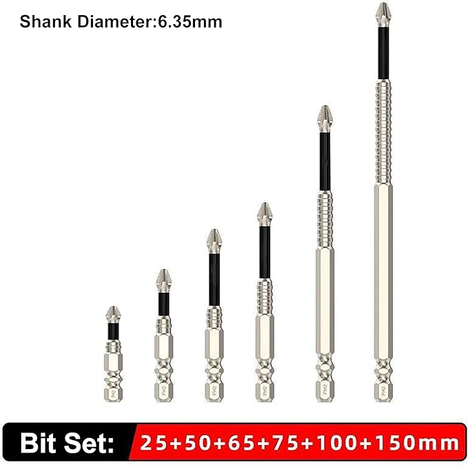 HUHAO 6Pcs High Magnetic Screwdriver Drill Bit Set, K5 Impact-Resistant and Nonslip Bit, Anti Slip Screwdriver Bits for Dry Wall, Sheetrock, Electric Drills - High Magnetic Strength & High Hardnes