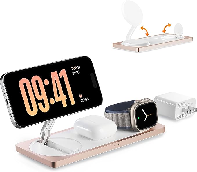 3 in 1 Charging Station for Apple Devices: Used for iPhone and Watch Charging Station with Magsafe Charger Stand, Wireless Charger for iPhone 16/15/14/13/12, Apple Watch 1-9/Ultra, AirPods 3 Pro