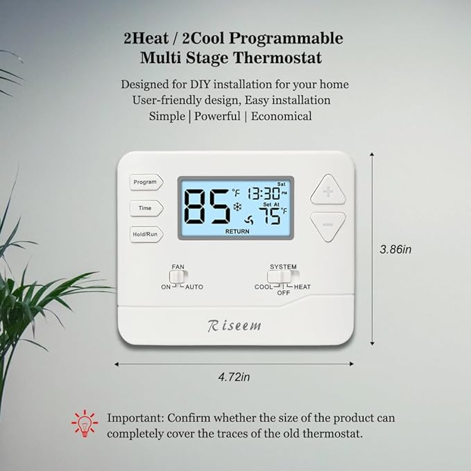Programmable Thermostat for House,5-1-1 Day Programmable,Multi-Stage,Digital Energy-Saving Thermostat,2 Heat/2 Cool, Advanced Thermostat for Enhanced Home HVAC Systems，White Backlight