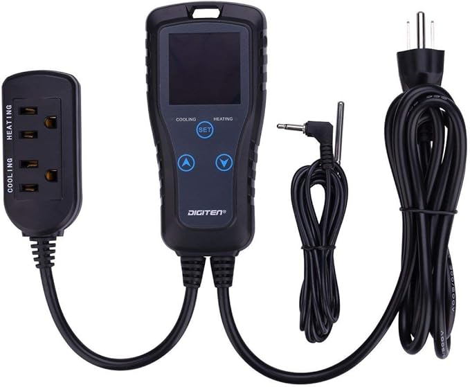 DIGITEN Temperature Controller DTC102 Thermostat Outlet 2-Stage Temperature Controlled Outlet Heat Mat Thermostat Greenhouse Thermostat 110V Plug-in Temperature Controller Reptile Thermostat Black