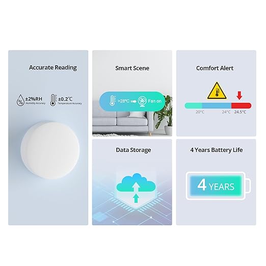 SONOFF SNZB-02P Zigbee Temperature Humidity Sensor, Indoor Thermometer Hygrometer with Alert, Works with Alexa & Google Home for Remote Monitoring and Home Automation, ZigBee 3.0 Hub Required (2)