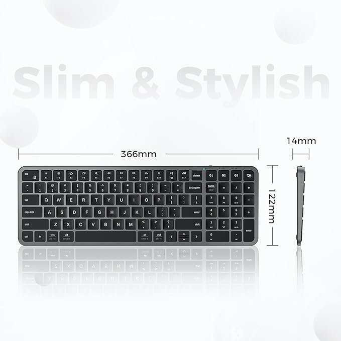 iClever BK20 Bluetooth Keyboard, with Numeric Keypad, Multi-Device Rechargeable and Stable Connection Compact Size Wireless Keyboard for MacBook, Laptop, iPad, Tablet, Windows