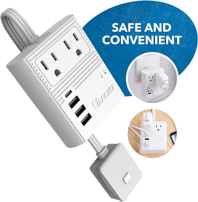 OREI World Travel Plug Adapter M8 Max, 3 USB + Pd 18W USB-C Input - 2 USA Outlets - Attachments for Europe, Asia, China, Japan, Africa - Perfect for Cell Phones, Tablets, Cameras and More