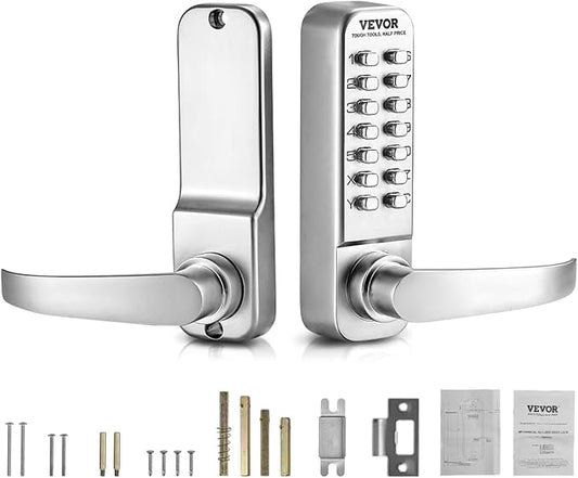 VEVOR Mechanical Keyless Entry Door Lock, 14 Keys, Mechanical Keypad Door Lock with Handle, Stainless Steel Waterproof Keyless Gate Lock, for Home Office Outdoor Fence Garage Yard