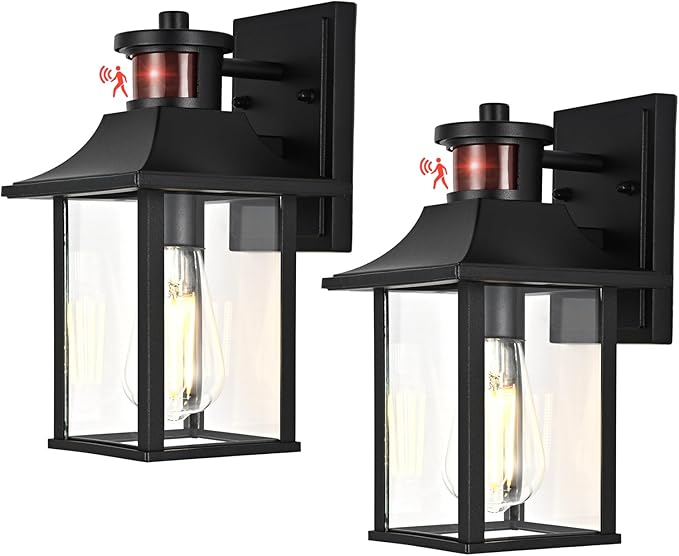 Porch Lights with Motion Sensor - Dusk to Dawn Outdoor Wall Lights, Exterior Motion Lights for House, Patio - 2Pack