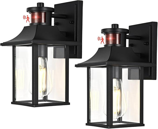 Porch Lights with Motion Sensor - Dusk to Dawn Outdoor Wall Lights, Exterior Motion Lights for House, Patio - 2Pack