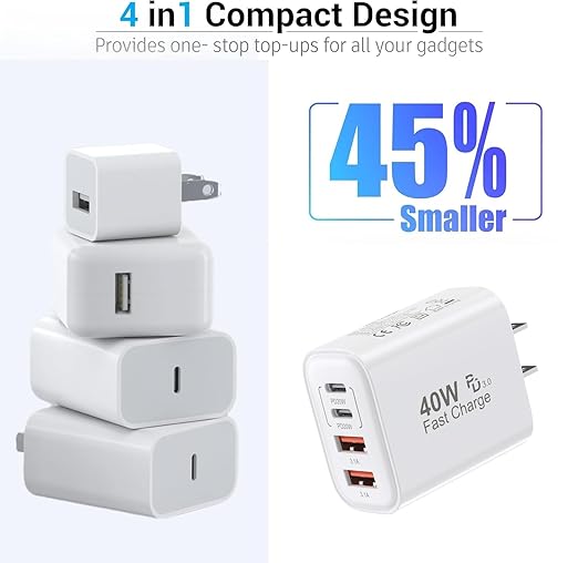 iPhone 16 Pro Max USB C Charger Cord, 2Pack USB C-C Woven Cable Cord 3FT 40W Type C Apple Charger 4 Port PD&AC Wall Plug Fast Charging for iPhone 16e/16 Pro/16 Pro Max/16 Plus/15/15 Pro/15Pro Max/iPad