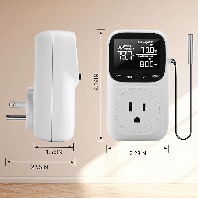 Diymore 1800W Digital Temperature Controller Plug in Thermostat Outlet Digital RV Thermostat Heating Cooling Mode Timer 15A /120V -104℉~210℉ for Greenhouse Incubator Homebrew Pool Thermometer