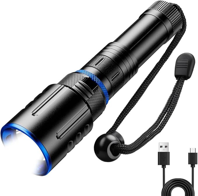 1000 Lumens Dive Light, Waterproof IPX8 100M, Rechargeable LED Flashlight with 11° Beam Angle, Underwater Scuba & Snorkeling Torch for Diving, Caving, and Emergency Use