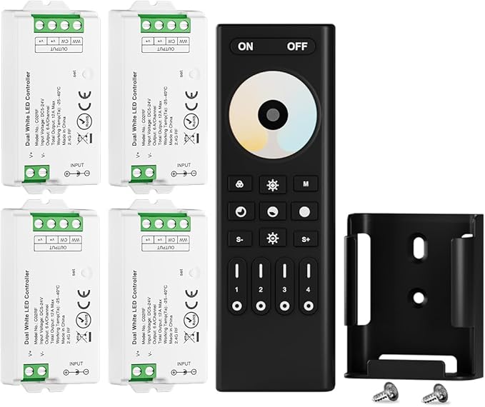 BTF-LIGHTING RF 2.4GHz Wireless Remote RC02RFB &4PCS C02RF Tuya Controller Kit 4 Zone Group Control PWM CCT(+ CW WW) 3pin 5050SMD FCOB COB Dual White LED Strip DC5V DC12V DC24V