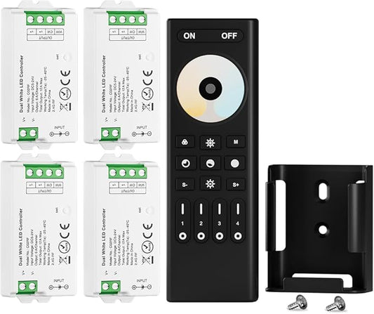 BTF-LIGHTING RF 2.4GHz Wireless Remote RC02RFB &4PCS C02RF Tuya Controller Kit 4 Zone Group Control PWM CCT(+ CW WW) 3pin 5050SMD FCOB COB Dual White LED Strip DC5V DC12V DC24V