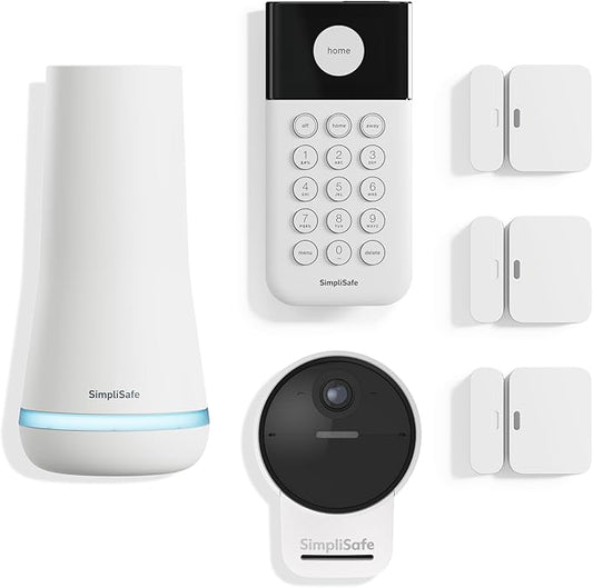 SimpliSafe 6 Piece Wireless Home Security System with Outdoor Camera - Optional 24/7 Professional Monitoring - No Contract - Compatible with Alexa and Google Assistant
