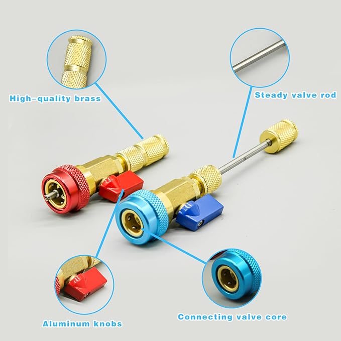 31Pcs R134A Valve Core Quick Remover Installer Tool Set, High Low Pressure AC Valve Core Removal Tool with R134A Valve Core AC Service Port Cap Valve Stem Kit for Refrigerant Air Conditioner System