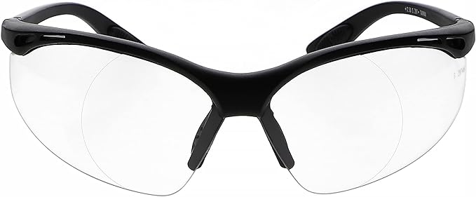 Safety Reading Glasses in Black Frame With Clear Lens - Full Lens Magnifying Safety Glasses - Comfortable Fit - Anti-Fog