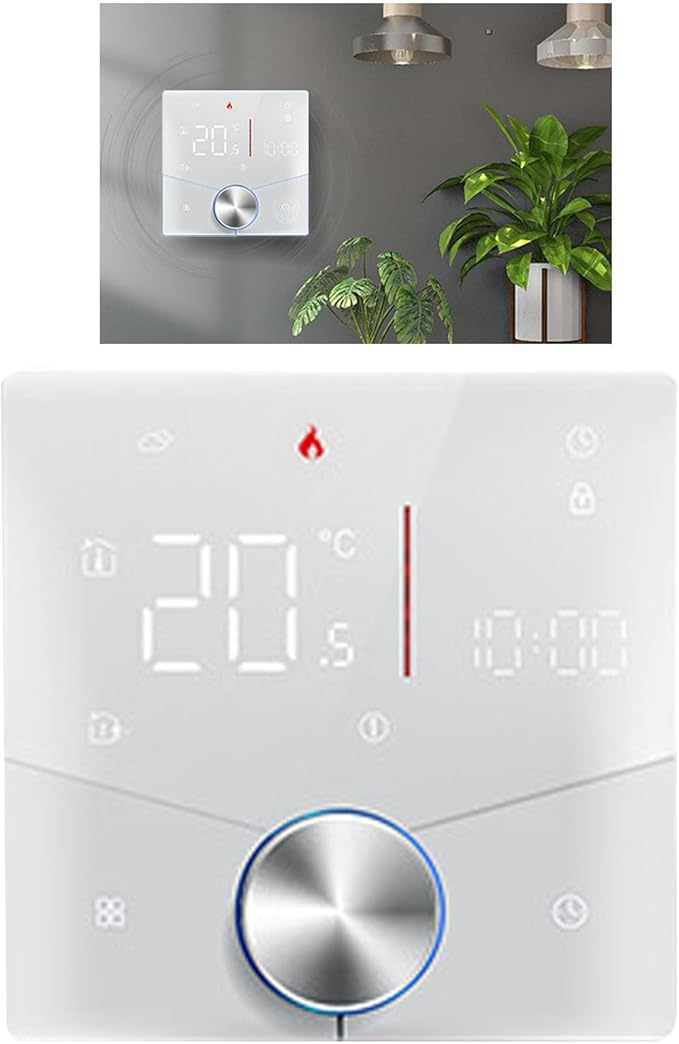 Underfloor Digital Heating Thermostat with Color Display Touch Screen, Smart Programmable Thermostat for Home Room Heating Floor (White)