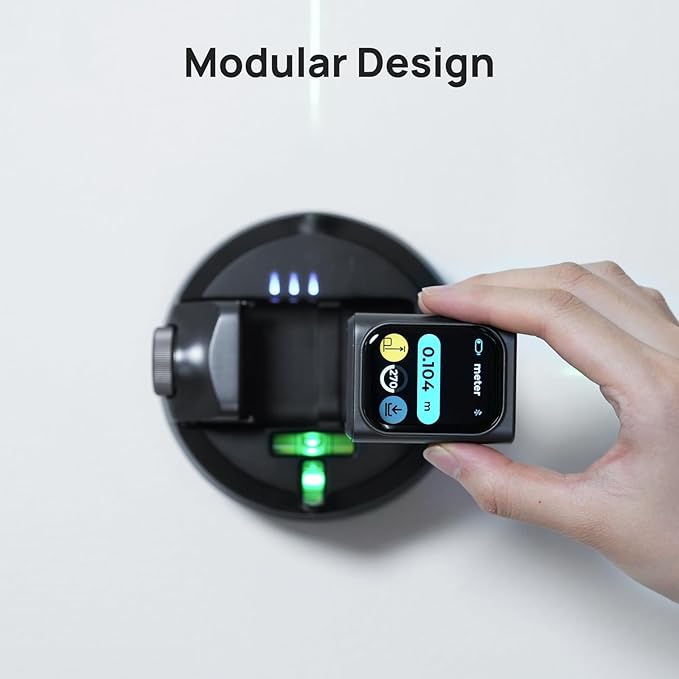 HOZO M-Cube02 Laser Level with 164ft Green Laser Measure, 360° Rotating for P2P Laser Measure & Center Finder, Wall Mount Laser Level for Picture Hanging, Renovation & DIY, Bluetooth App, Rechargeable