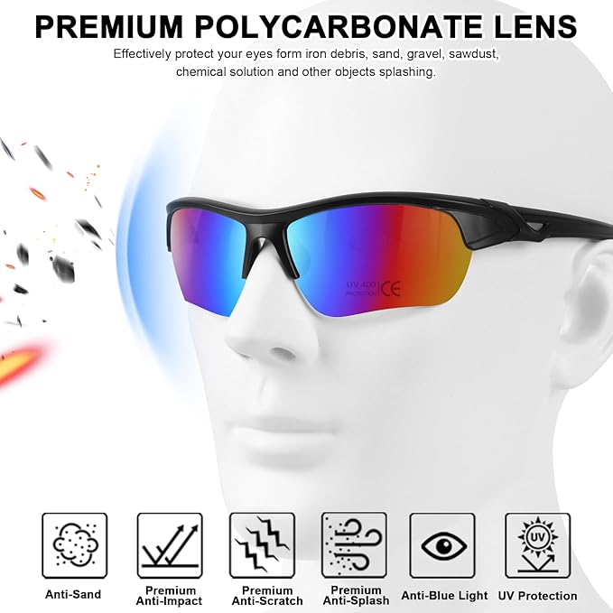 6 Pack Safety Glasses, UV Protective Eyewear, ANSI Z87.1 Impact Resistant Anti-Scratch Safety Goggles for Men Women