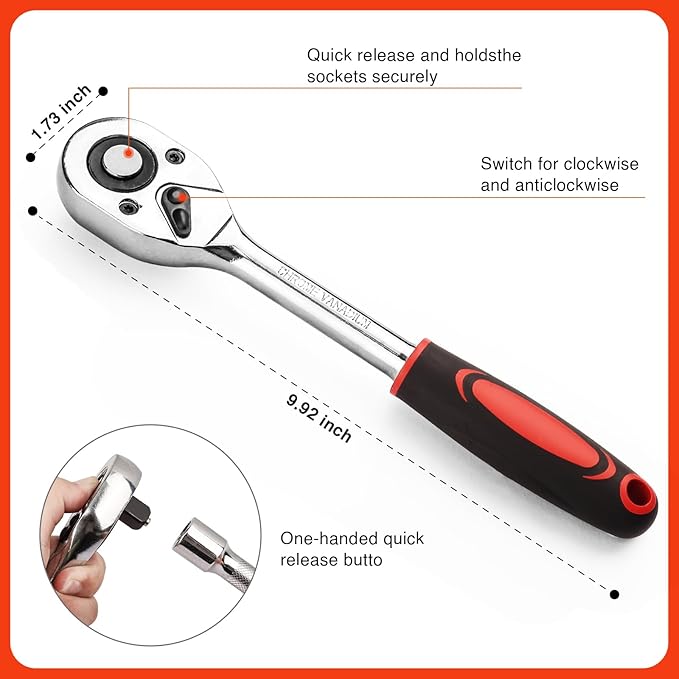 Egofine 20pcs 1/2 Inch Ratchet Socket Wrench Set, Drive Socket Set with 18 Sockets, 8-22mm,24mm,27mm,30mm sockets and 2 Way Quick Released Ratchet Handle and Extension Bar