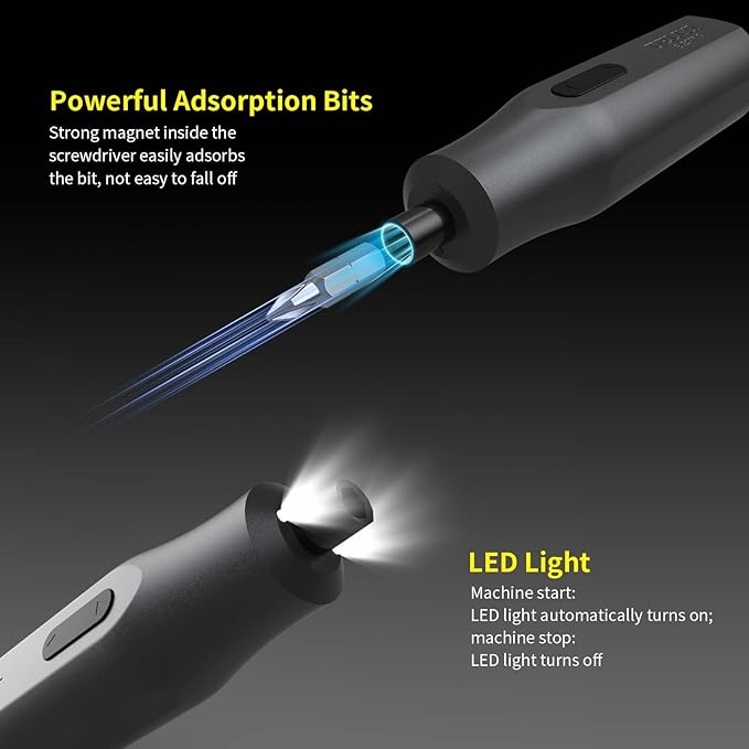 36 in 1 Electric Screwdriver Kit with Manual Screwdriver, 4V Rechargeable Screwdriver Set with Socket, Extension Rod, 2N.m Torque and LED Light, Suitable for Furniture and DIY